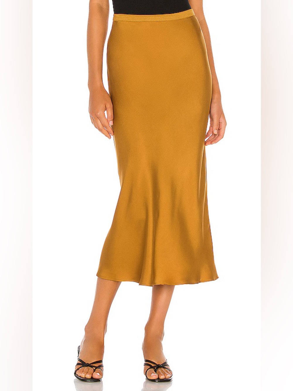 ANINE BING Bar 100% Silk Midi Skirt Sz M Bronze Bias Cut $375 Slip Skirt Draped